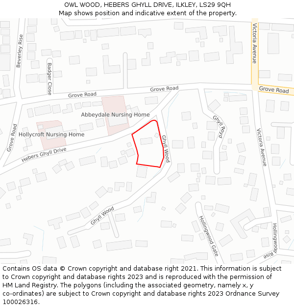 OWL WOOD, HEBERS GHYLL DRIVE, ILKLEY, LS29 9QH: Location map and indicative extent of plot