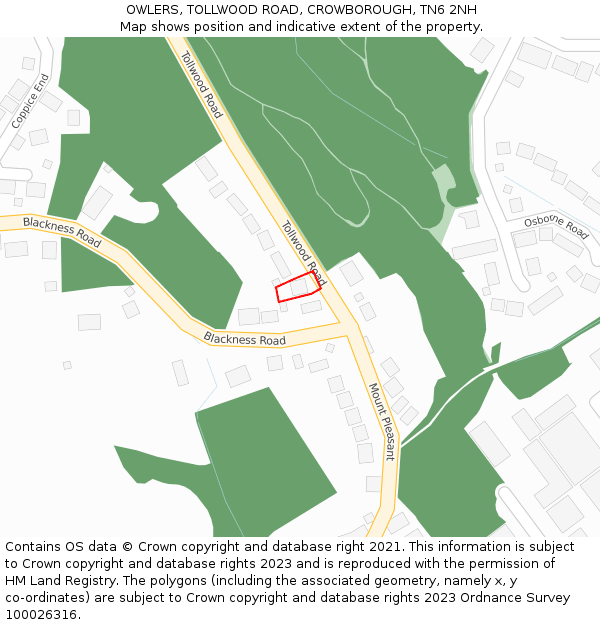 OWLERS, TOLLWOOD ROAD, CROWBOROUGH, TN6 2NH: Location map and indicative extent of plot