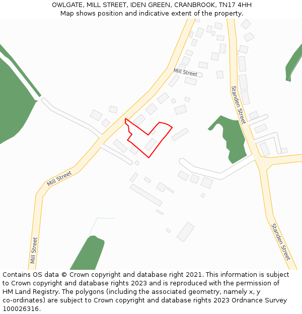 OWLGATE, MILL STREET, IDEN GREEN, CRANBROOK, TN17 4HH: Location map and indicative extent of plot