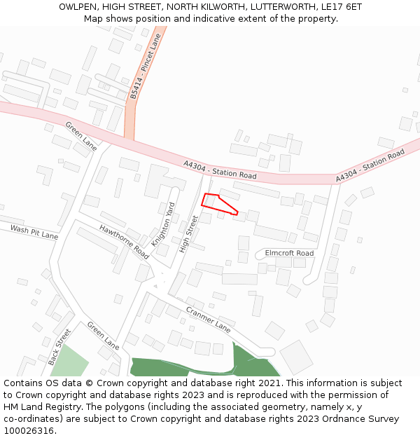 OWLPEN, HIGH STREET, NORTH KILWORTH, LUTTERWORTH, LE17 6ET: Location map and indicative extent of plot