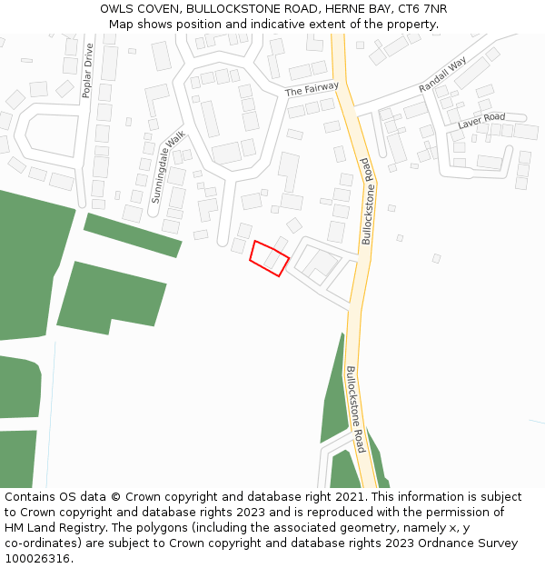 OWLS COVEN, BULLOCKSTONE ROAD, HERNE BAY, CT6 7NR: Location map and indicative extent of plot