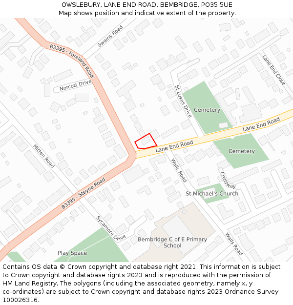 OWSLEBURY, LANE END ROAD, BEMBRIDGE, PO35 5UE: Location map and indicative extent of plot