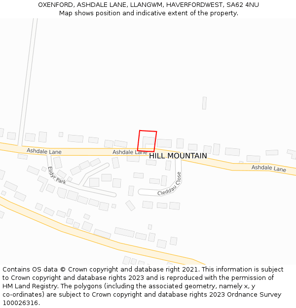 OXENFORD, ASHDALE LANE, LLANGWM, HAVERFORDWEST, SA62 4NU: Location map and indicative extent of plot