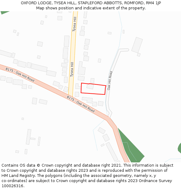OXFORD LODGE, TYSEA HILL, STAPLEFORD ABBOTTS, ROMFORD, RM4 1JP: Location map and indicative extent of plot