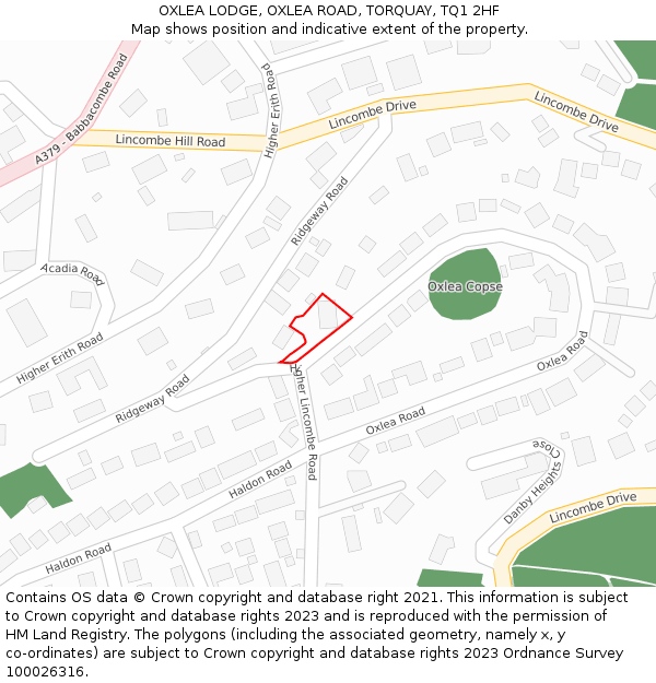 OXLEA LODGE, OXLEA ROAD, TORQUAY, TQ1 2HF: Location map and indicative extent of plot