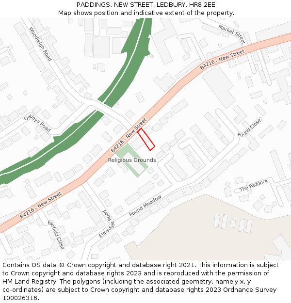 PADDINGS, NEW STREET, LEDBURY, HR8 2EE: Location map and indicative extent of plot