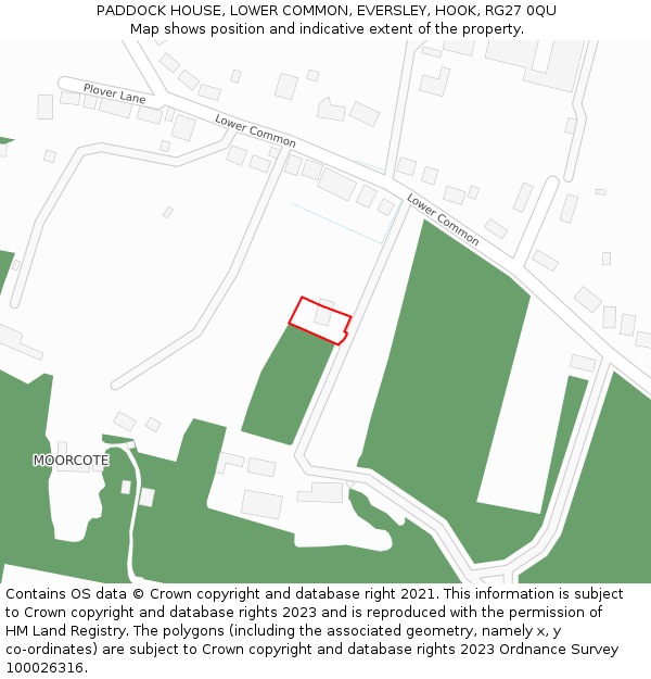 PADDOCK HOUSE, LOWER COMMON, EVERSLEY, HOOK, RG27 0QU: Location map and indicative extent of plot