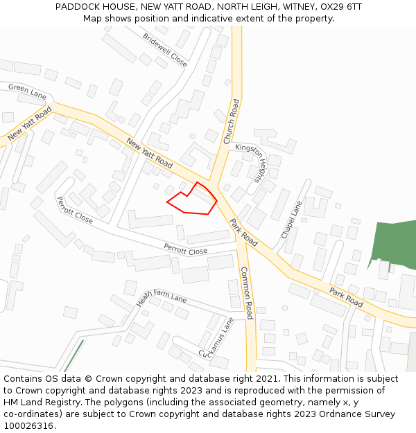 PADDOCK HOUSE, NEW YATT ROAD, NORTH LEIGH, WITNEY, OX29 6TT: Location map and indicative extent of plot
