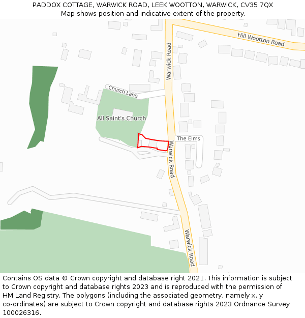 PADDOX COTTAGE, WARWICK ROAD, LEEK WOOTTON, WARWICK, CV35 7QX: Location map and indicative extent of plot