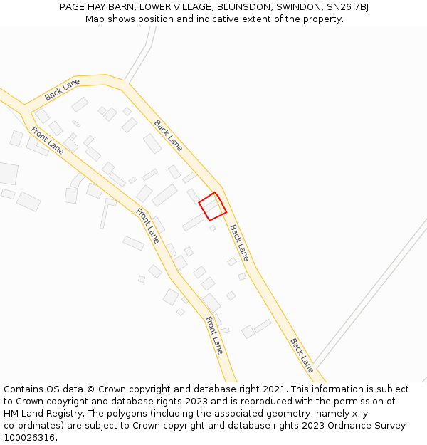 PAGE HAY BARN, LOWER VILLAGE, BLUNSDON, SWINDON, SN26 7BJ: Location map and indicative extent of plot