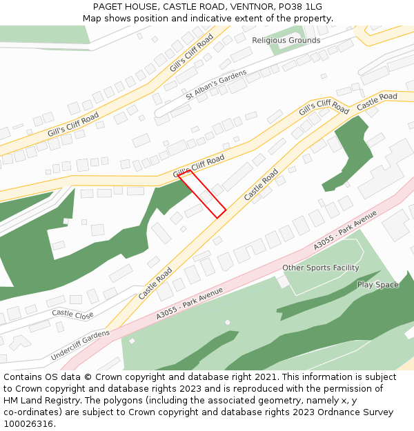 PAGET HOUSE, CASTLE ROAD, VENTNOR, PO38 1LG: Location map and indicative extent of plot