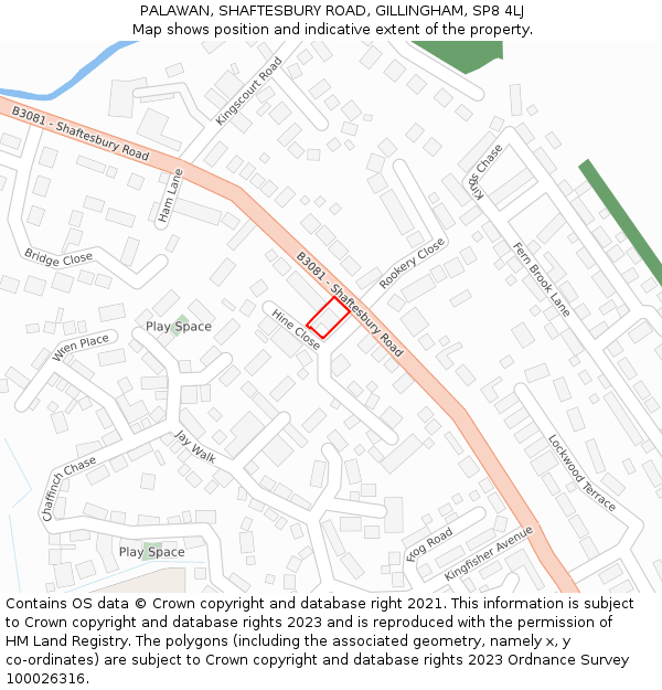 PALAWAN, SHAFTESBURY ROAD, GILLINGHAM, SP8 4LJ: Location map and indicative extent of plot