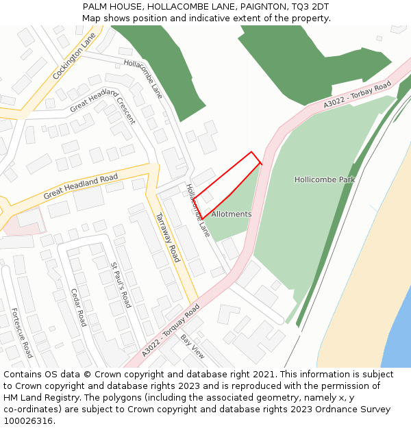 PALM HOUSE, HOLLACOMBE LANE, PAIGNTON, TQ3 2DT: Location map and indicative extent of plot