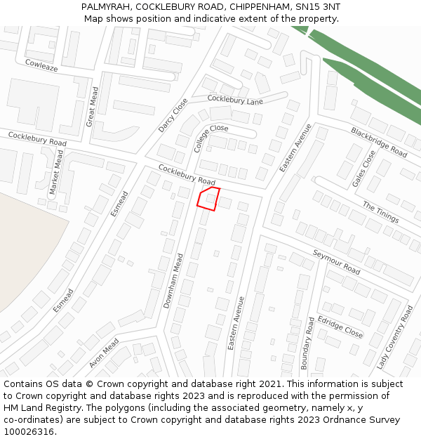 PALMYRAH, COCKLEBURY ROAD, CHIPPENHAM, SN15 3NT: Location map and indicative extent of plot