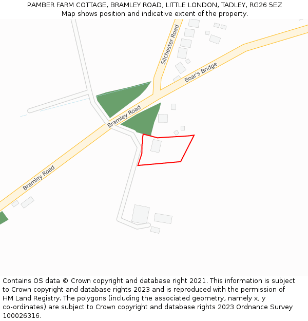 PAMBER FARM COTTAGE, BRAMLEY ROAD, LITTLE LONDON, TADLEY, RG26 5EZ: Location map and indicative extent of plot