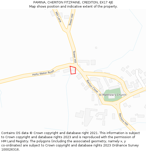 PAMINA, CHERITON FITZPAINE, CREDITON, EX17 4JE: Location map and indicative extent of plot