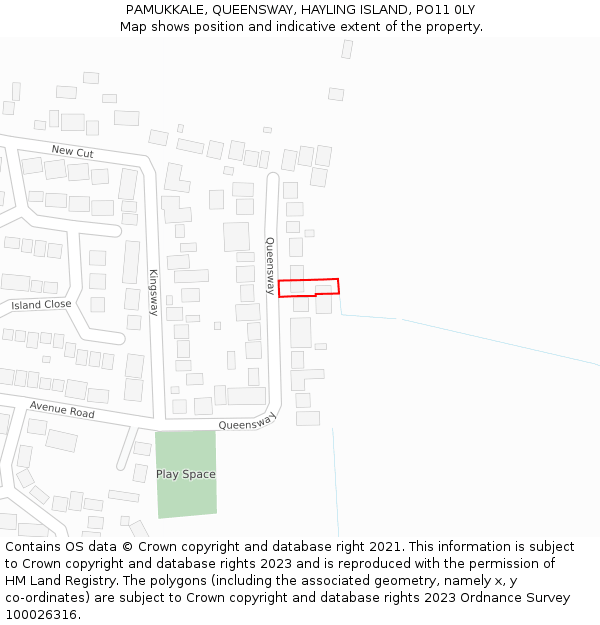 PAMUKKALE, QUEENSWAY, HAYLING ISLAND, PO11 0LY: Location map and indicative extent of plot