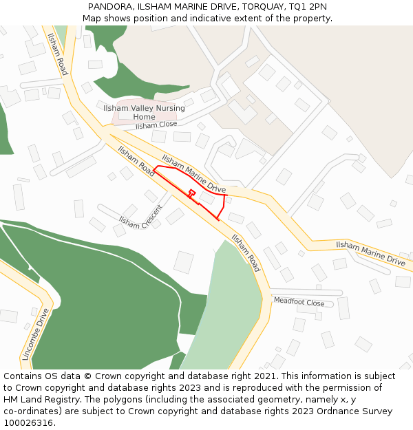 PANDORA, ILSHAM MARINE DRIVE, TORQUAY, TQ1 2PN: Location map and indicative extent of plot