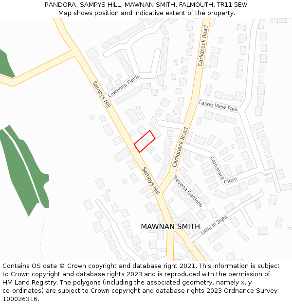 PANDORA, SAMPYS HILL, MAWNAN SMITH, FALMOUTH, TR11 5EW: Location map and indicative extent of plot