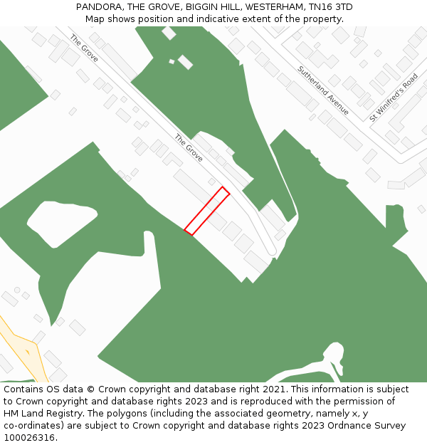 PANDORA, THE GROVE, BIGGIN HILL, WESTERHAM, TN16 3TD: Location map and indicative extent of plot