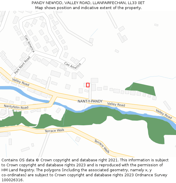 PANDY NEWYDD, VALLEY ROAD, LLANFAIRFECHAN, LL33 0ET: Location map and indicative extent of plot