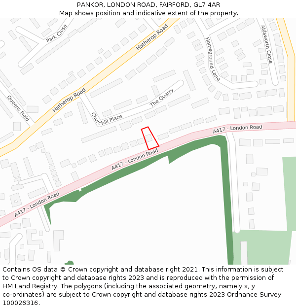 PANKOR, LONDON ROAD, FAIRFORD, GL7 4AR: Location map and indicative extent of plot