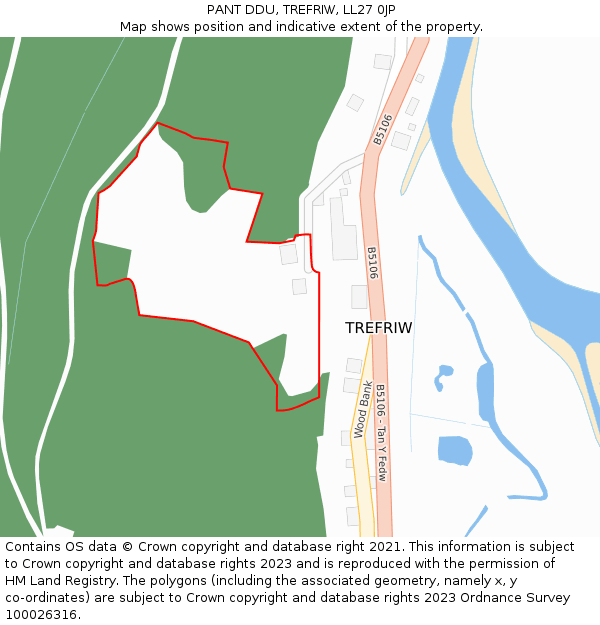 PANT DDU, TREFRIW, LL27 0JP: Location map and indicative extent of plot