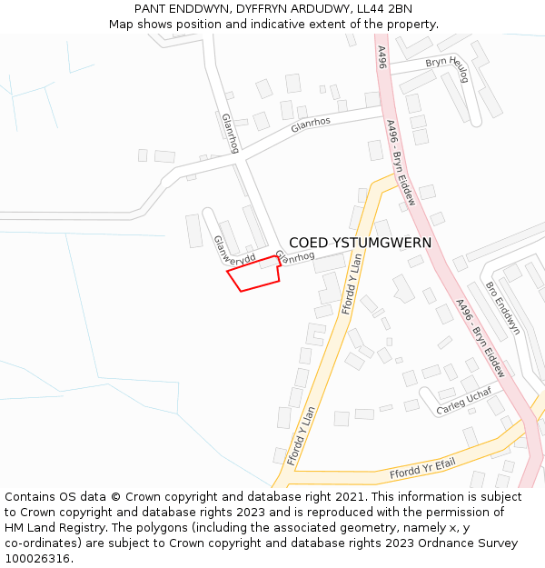 PANT ENDDWYN, DYFFRYN ARDUDWY, LL44 2BN: Location map and indicative extent of plot