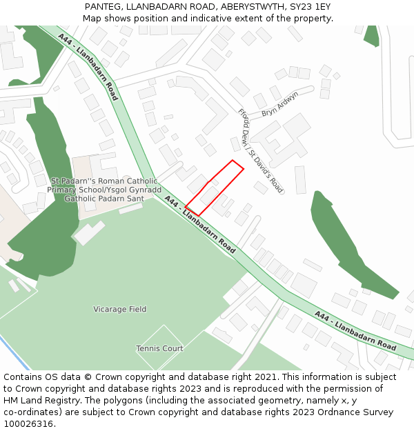 PANTEG, LLANBADARN ROAD, ABERYSTWYTH, SY23 1EY: Location map and indicative extent of plot