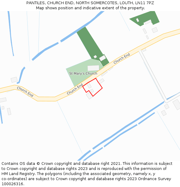 PANTILES, CHURCH END, NORTH SOMERCOTES, LOUTH, LN11 7PZ: Location map and indicative extent of plot