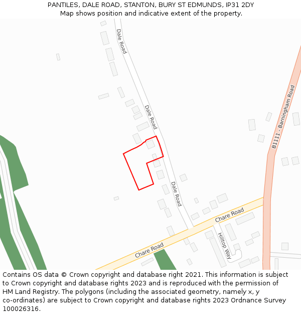 PANTILES, DALE ROAD, STANTON, BURY ST EDMUNDS, IP31 2DY: Location map and indicative extent of plot