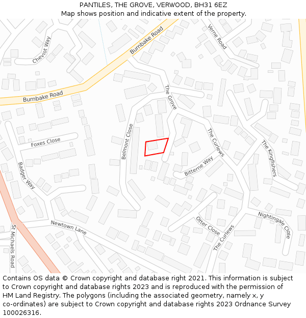 PANTILES, THE GROVE, VERWOOD, BH31 6EZ: Location map and indicative extent of plot