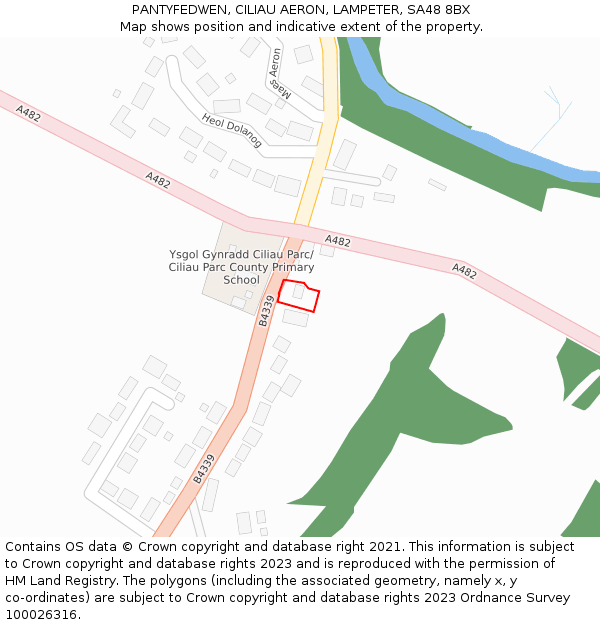 PANTYFEDWEN, CILIAU AERON, LAMPETER, SA48 8BX: Location map and indicative extent of plot