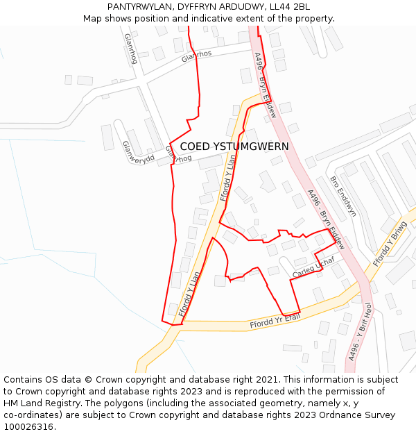 PANTYRWYLAN, DYFFRYN ARDUDWY, LL44 2BL: Location map and indicative extent of plot