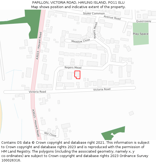 PAPILLON, VICTORIA ROAD, HAYLING ISLAND, PO11 0LU: Location map and indicative extent of plot