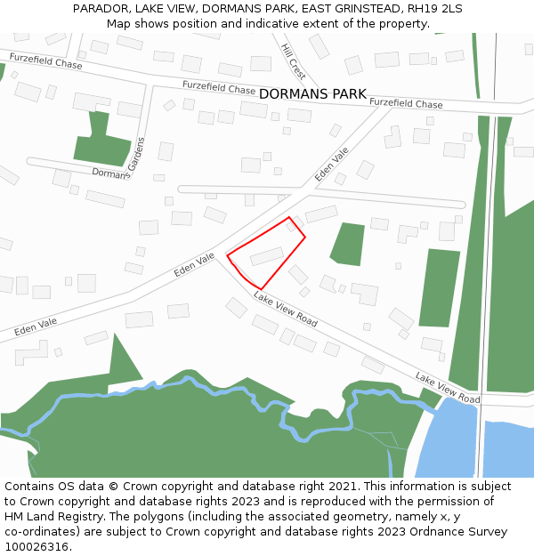 PARADOR, LAKE VIEW, DORMANS PARK, EAST GRINSTEAD, RH19 2LS: Location map and indicative extent of plot