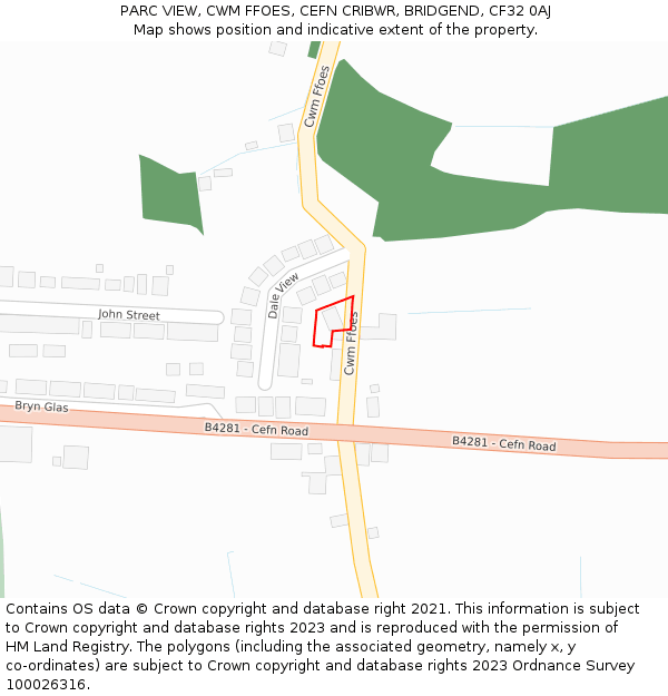 PARC VIEW, CWM FFOES, CEFN CRIBWR, BRIDGEND, CF32 0AJ: Location map and indicative extent of plot