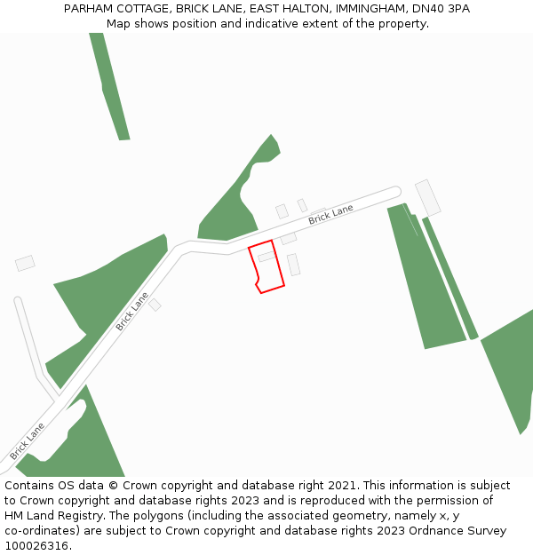 PARHAM COTTAGE, BRICK LANE, EAST HALTON, IMMINGHAM, DN40 3PA: Location map and indicative extent of plot