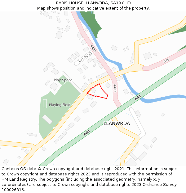 PARIS HOUSE, LLANWRDA, SA19 8HD: Location map and indicative extent of plot