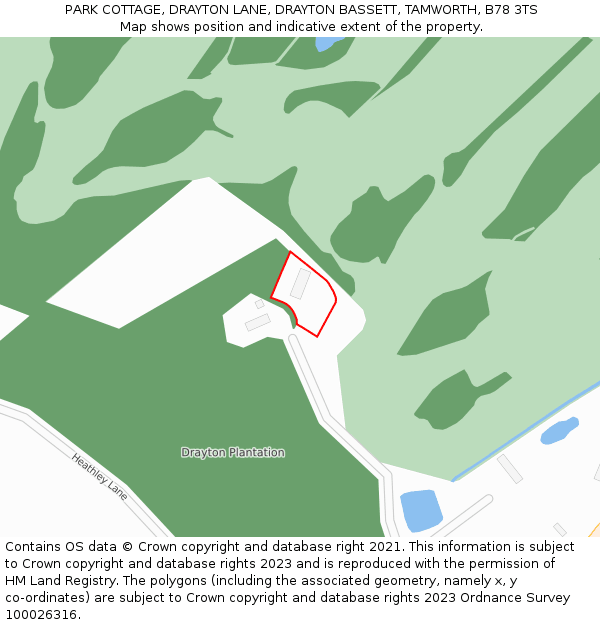 PARK COTTAGE, DRAYTON LANE, DRAYTON BASSETT, TAMWORTH, B78 3TS: Location map and indicative extent of plot