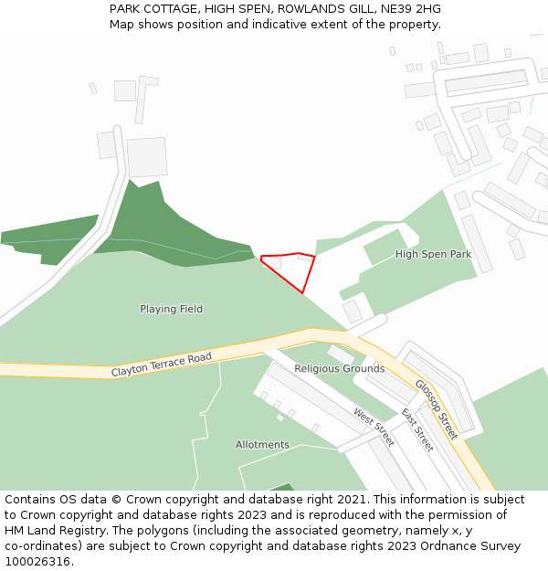 PARK COTTAGE, HIGH SPEN, ROWLANDS GILL, NE39 2HG: Location map and indicative extent of plot