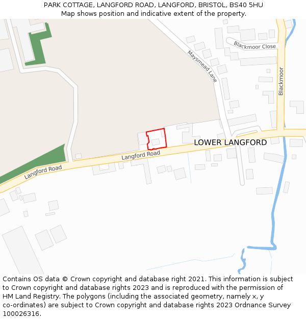 PARK COTTAGE, LANGFORD ROAD, LANGFORD, BRISTOL, BS40 5HU: Location map and indicative extent of plot
