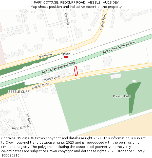 PARK COTTAGE, REDCLIFF ROAD, HESSLE, HU13 0EY: Location map and indicative extent of plot