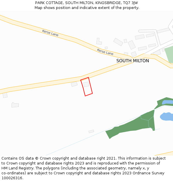PARK COTTAGE, SOUTH MILTON, KINGSBRIDGE, TQ7 3JW: Location map and indicative extent of plot