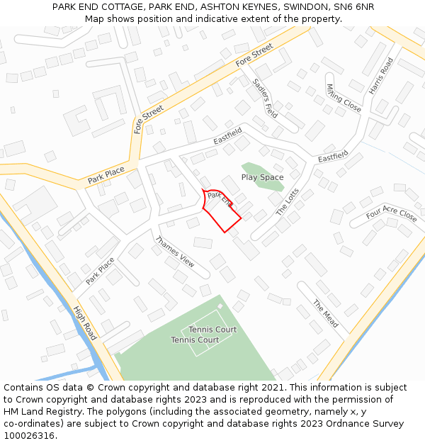 PARK END COTTAGE, PARK END, ASHTON KEYNES, SWINDON, SN6 6NR: Location map and indicative extent of plot