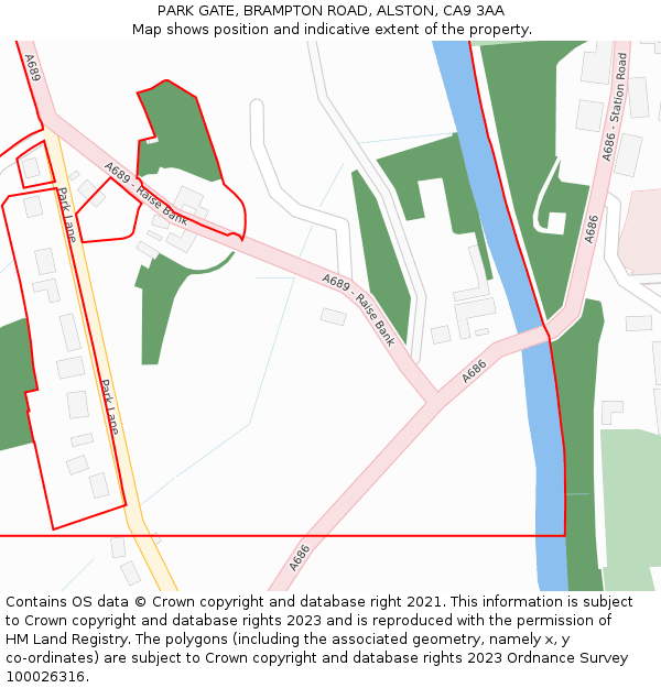 PARK GATE, BRAMPTON ROAD, ALSTON, CA9 3AA: Location map and indicative extent of plot