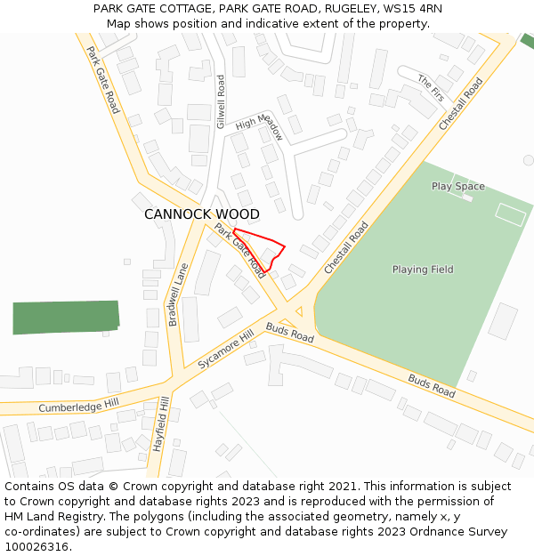 PARK GATE COTTAGE, PARK GATE ROAD, RUGELEY, WS15 4RN: Location map and indicative extent of plot