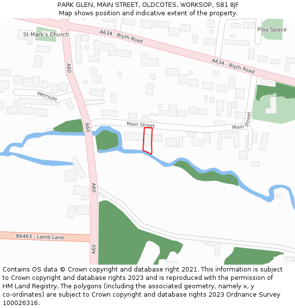 PARK GLEN, MAIN STREET, OLDCOTES, WORKSOP, S81 8JF: Location map and indicative extent of plot