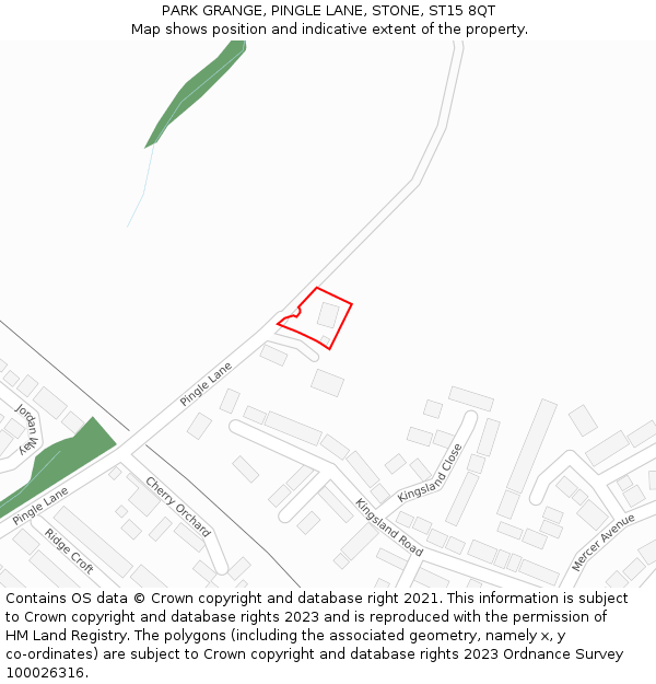 PARK GRANGE, PINGLE LANE, STONE, ST15 8QT: Location map and indicative extent of plot