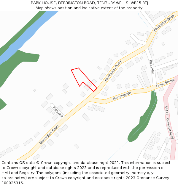 PARK HOUSE, BERRINGTON ROAD, TENBURY WELLS, WR15 8EJ: Location map and indicative extent of plot